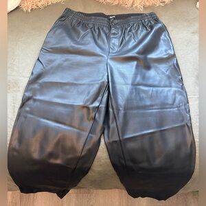 Madewell Black Faux Leather Button-Front Trousers